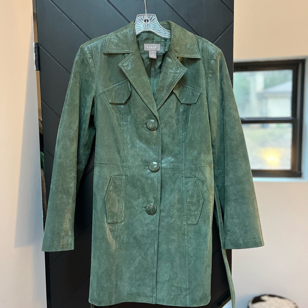 Vintage Green Suede Leather belted trenchWomen's size 4 unique mobwife